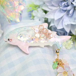 Glass Sakura Shark Barrette (6cm clasp) | removable dangle charm