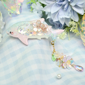 Glass Sakura Shark Barrette (6cm clasp) | removable dangle charm