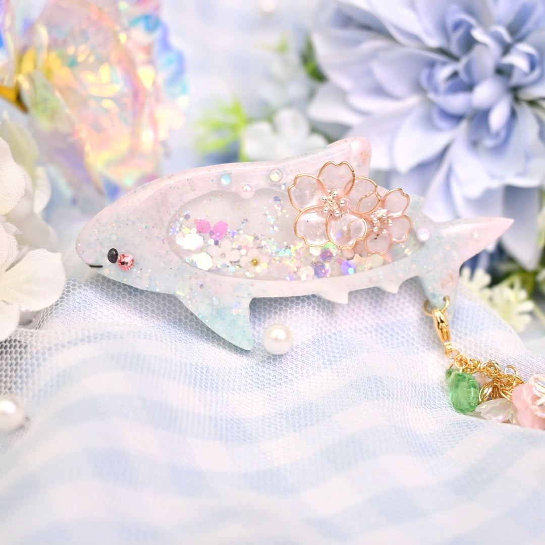 Glass Sakura Shark Barrette (6cm clasp) | removable dangle charm