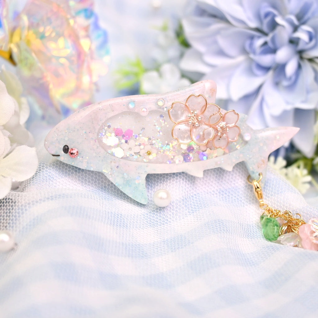 Glass Sakura Shark Barrette (6cm clasp) | removable dangle charm