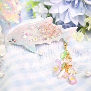 Glass Sakura Shark Barrette (6cm clasp) | removable dangle charm