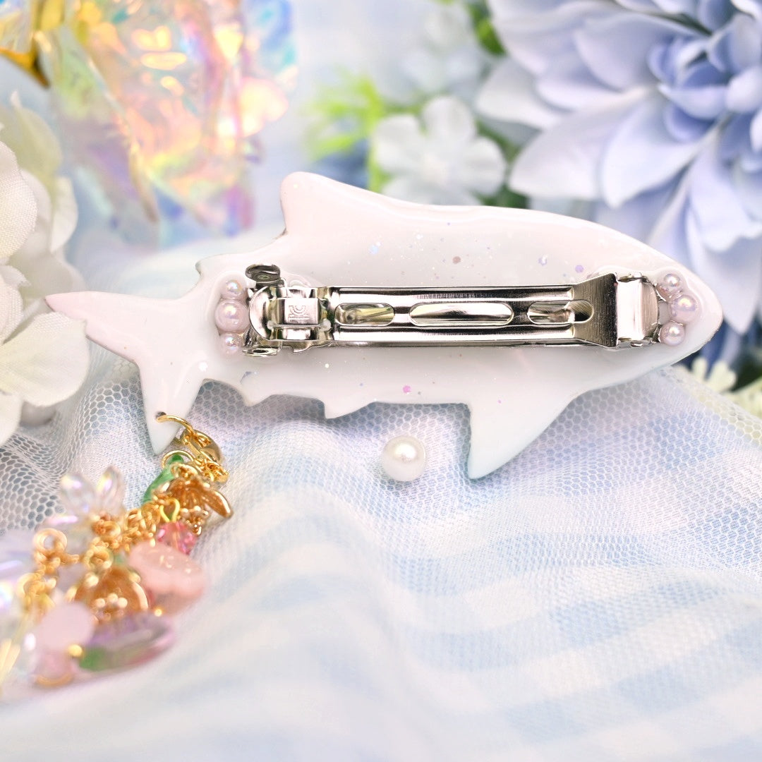 Glass Sakura Shark Barrette (6cm clasp) | removable dangle charm