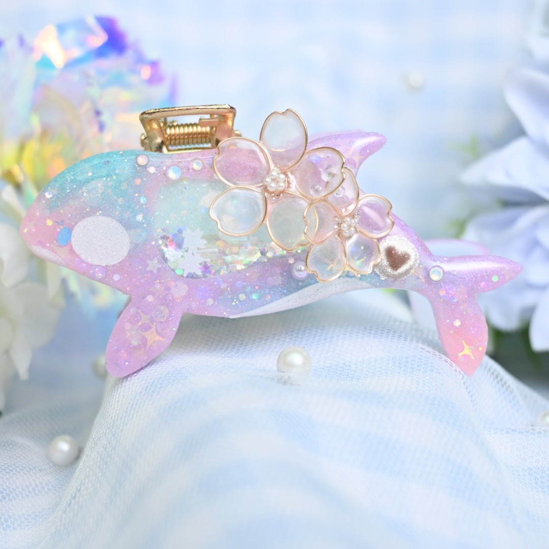 Glass Sakura Orca Hair Huggie (5.5cm claw) - Dancing Heart