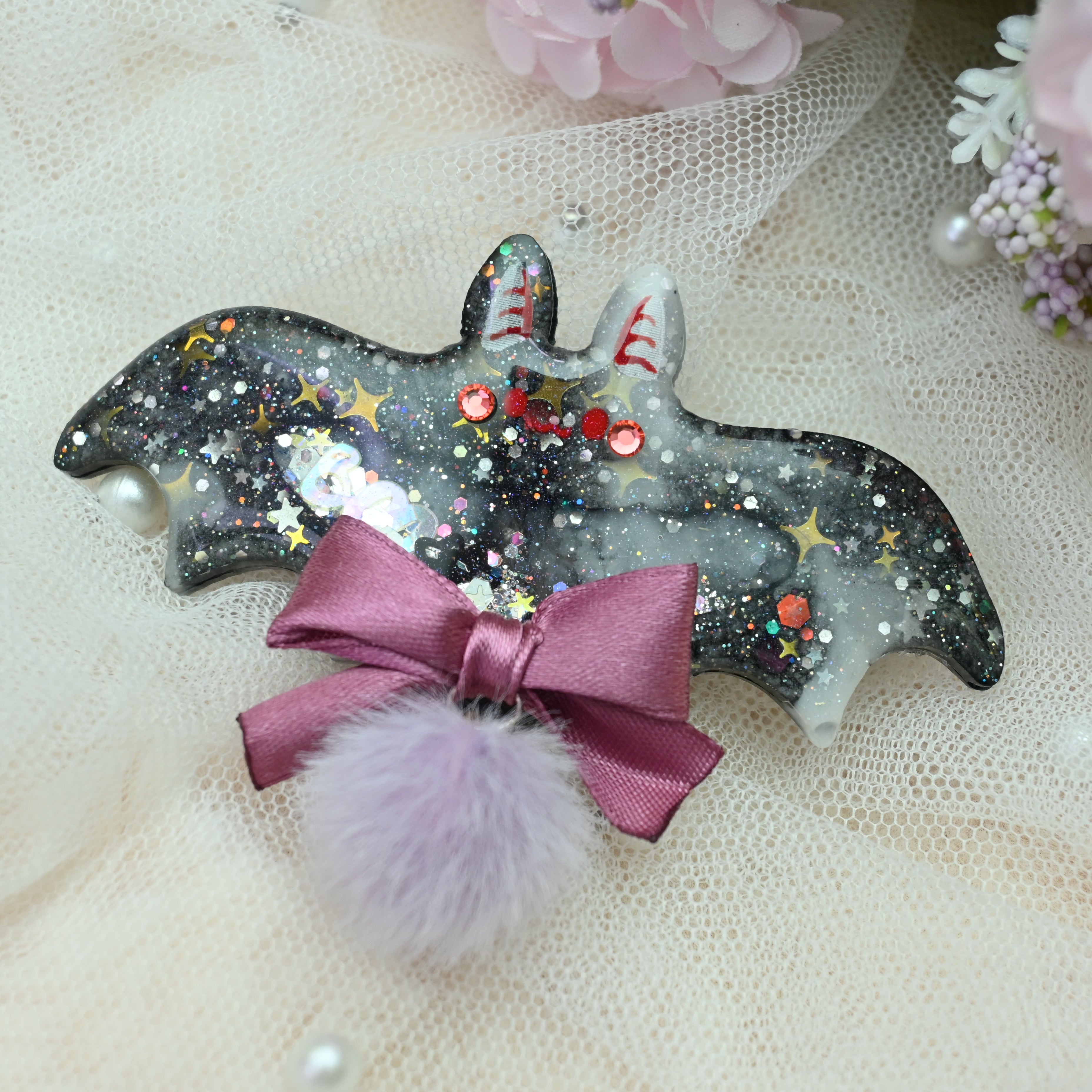 7cm Bat Barrette - Velvet