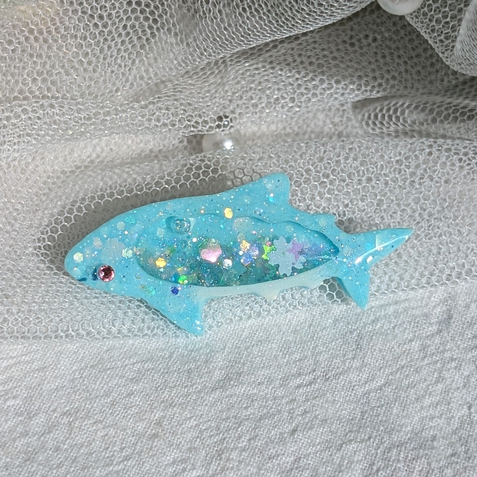 Tiny Shark Brooch (2cm pin) Blue