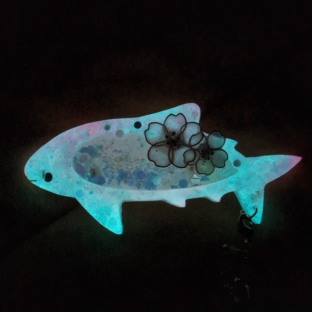 Glass Sakura Shark Barrette (6cm clasp) | removable dangle charm